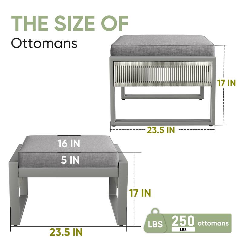 2 Pieces Outdoor Patio Ottoman, All Weather Rattan