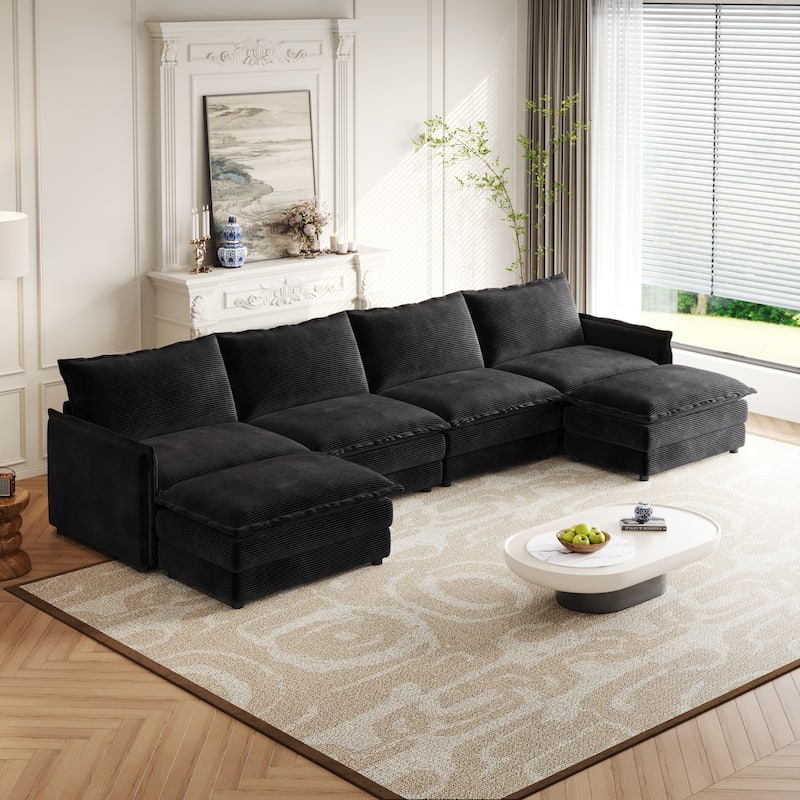 Oversized Modular U-shaped Sectional Sofa Deep Seat Couch Set with 4 Seater and 2 Ottomans Corduroy Upholstered Sofa with Chaise