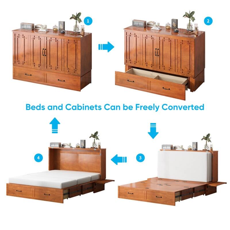 Mixoy Queen Murphy Bed Chest with Charging Station and Storage Drawer,No Mattress