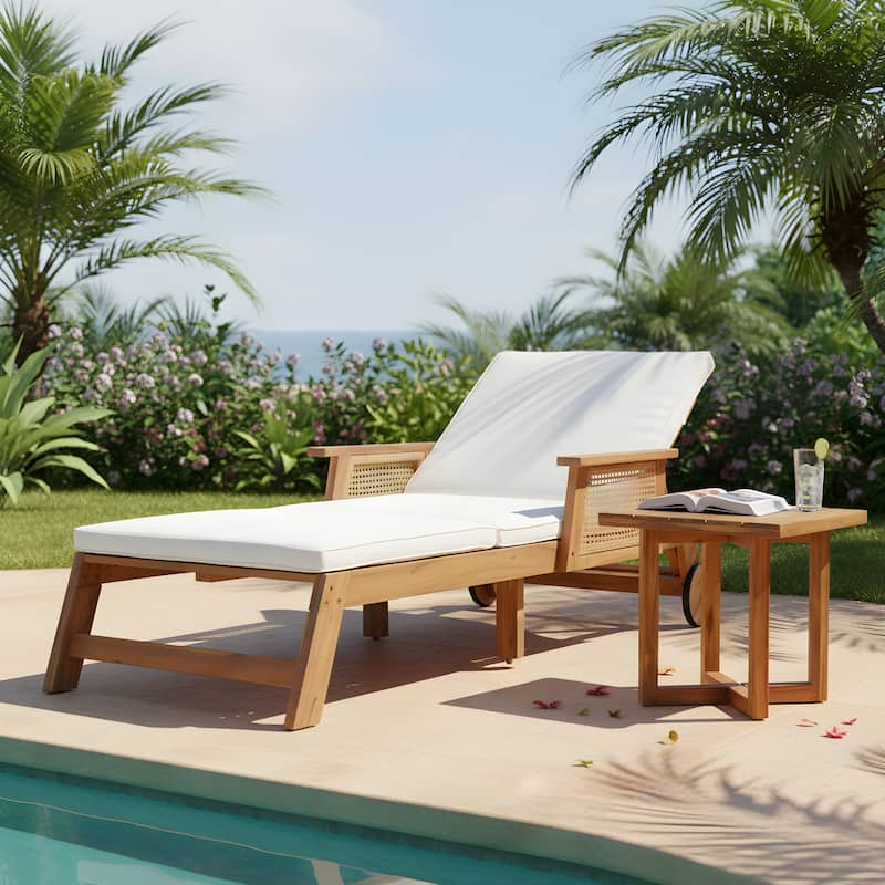 Christopher Knight Home - Aris Outdoor Acacia Wood Adjustable Chaise Lounge Set with 18" Square Slatted Side Table