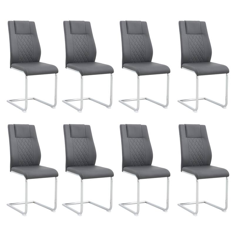Modern Dining Chairs with Faux Leather Upholstered Seat and Metal Legs, for Kitchen, Living Room, Set of 8, Grey+PU - Grey