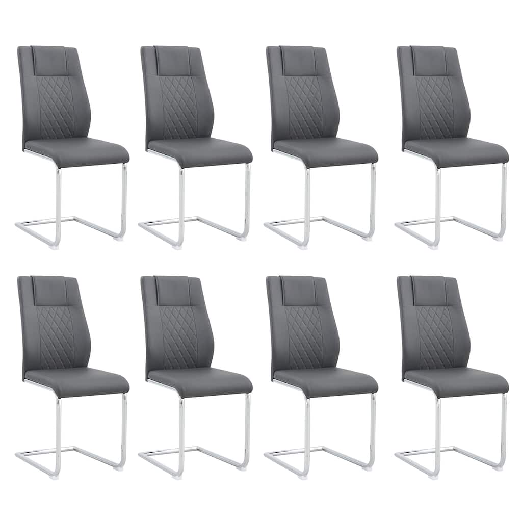Modern Dining Chairs with Faux Leather Upholstered Seat and Metal Legs, for Kitchen, Living Room, Set of 8, Grey+PU