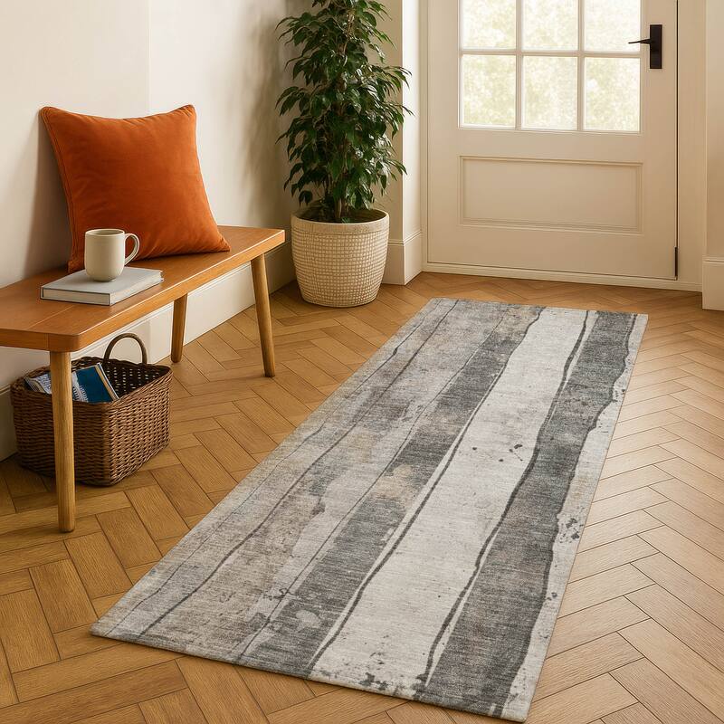 Premium Washable Super Soft Modern Stripe Mayfield Rug - Putty - 2'3" x 7'6"