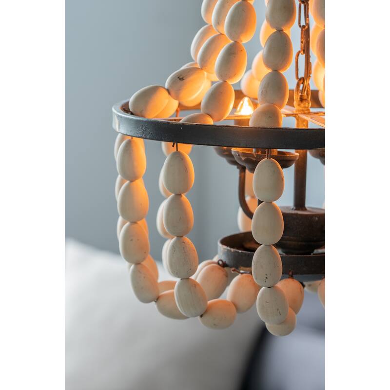 D18.9x33.1" Large Beaded 4-Light Chandelier, Vintage Style Hanging Light Fixture, Bulb Not Included