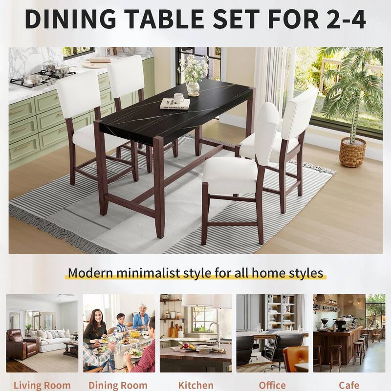 Space-Saving Dining Set - Marble Table & 4 Chairs