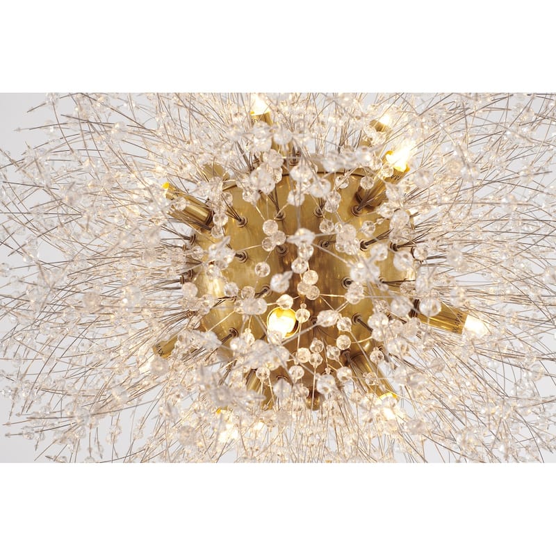 16-Light Brass Stainless Steel Chandelier With Clear Crystal Accents