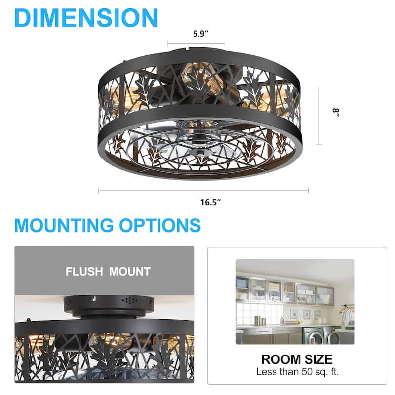 16.5-in Vintage Distressed White/Black Low Profile Ceiling Fan with Remote Control(7-blade)