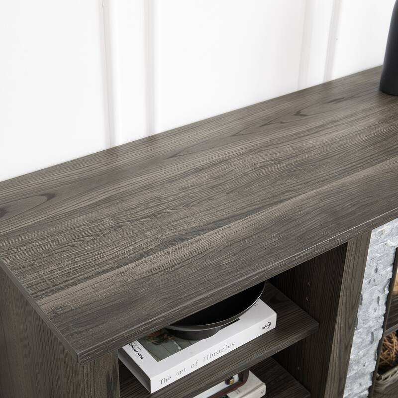 Mid Century Modern Wood Material TV Stand with Cabinet Upper and Lower 2 Layers Storage Cabinet for Living Room Entertainment