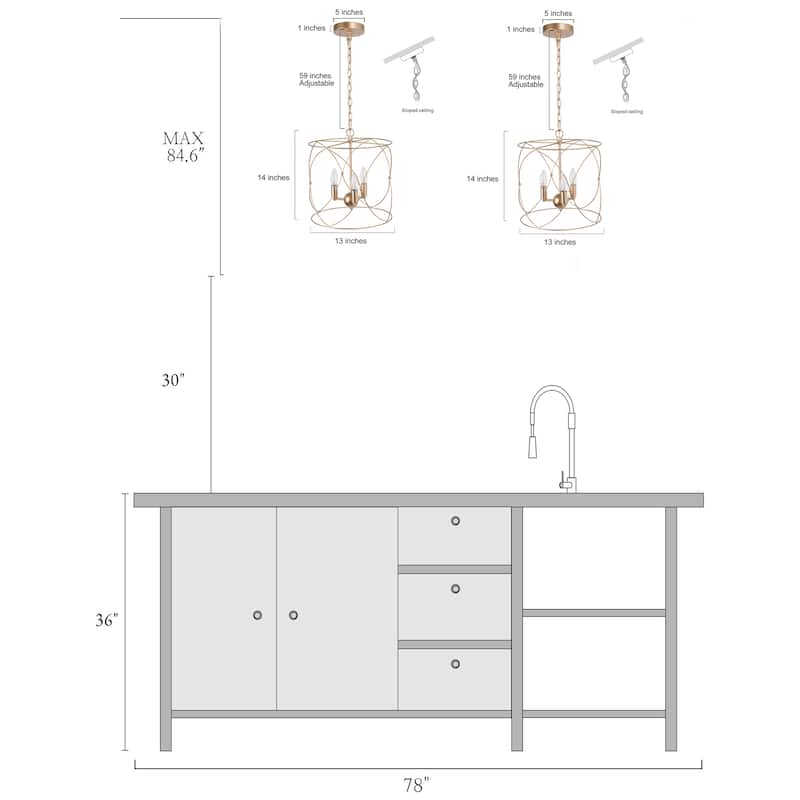 Holla Modern Farmhouse Chandelier Champagne Bronze Lantern Metal Pendant for Kitchen Island - D13" X H 14"