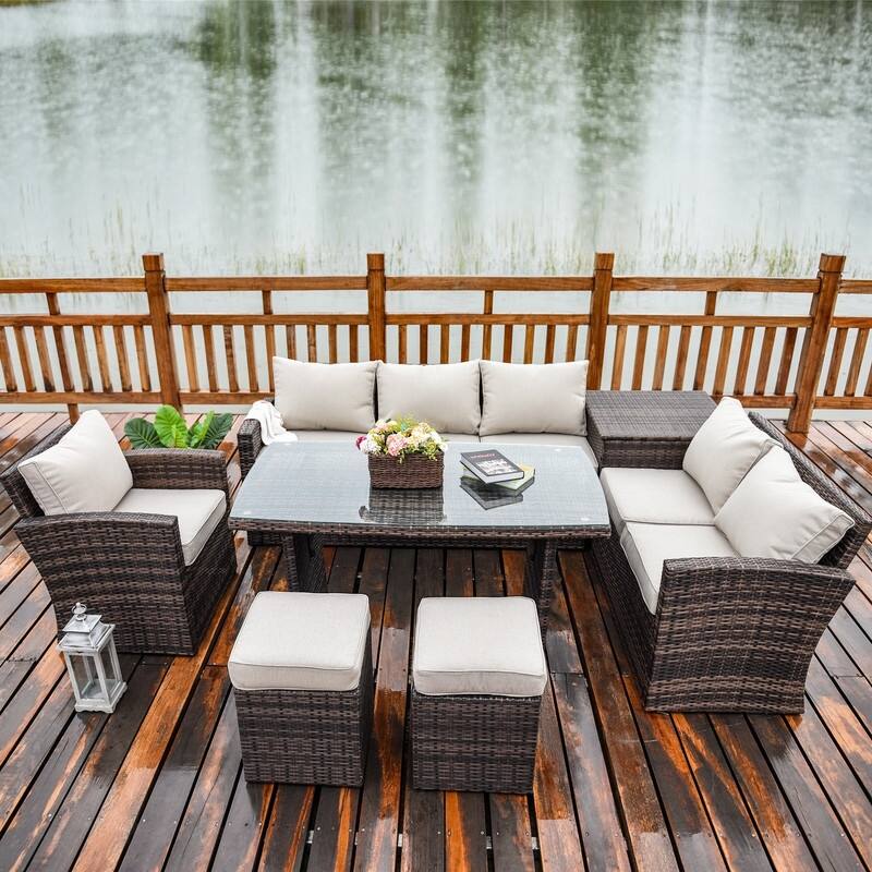 7-piece Patio Wicker Coversation Sofa Set - Brown