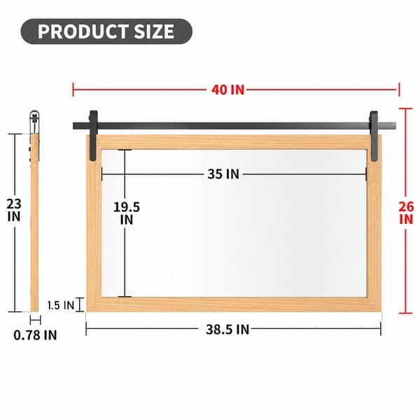 dimension image slide 12 of 20, Farmhouse Barn Door Bathroom Vanity Wall Mirror with Solid Wood Frame