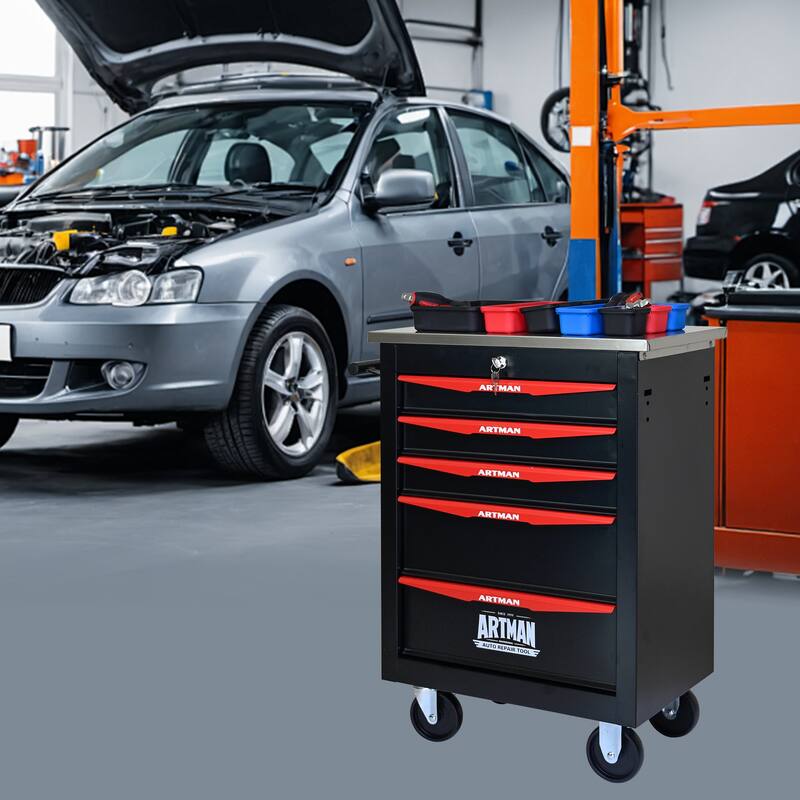 5-Drawer Rolling Tool Cart with Wheels for Garage, Workshop & Warehouse