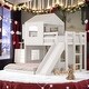 preview thumbnail 1 of 14, Twin Over Full House Bunk Bed with Ladder, Slide, White White