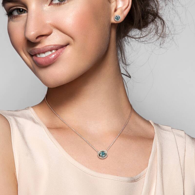 Miadora 2 1/8ct TGW London Blue Topaz 2/5ct TW Diamond Halo Earrings Necklace Set 10k White Gold