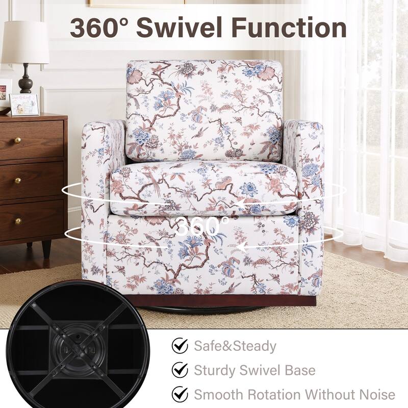 Pattern Swivel Armchair Linen Upholstered Accent Chair