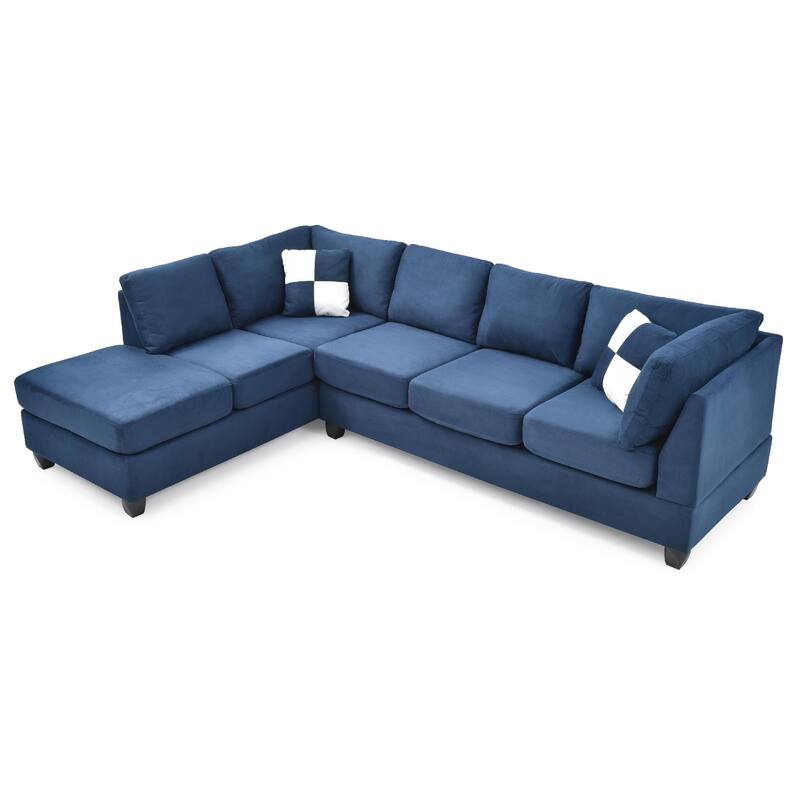 Microsuede 4-Seater Sectional Sofa with Throw Pillows - 111" - Navy Blue