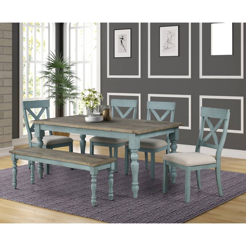 Roundhill Furniture Prato Blue and Brown Two-Tone Finish Wood Dining Table