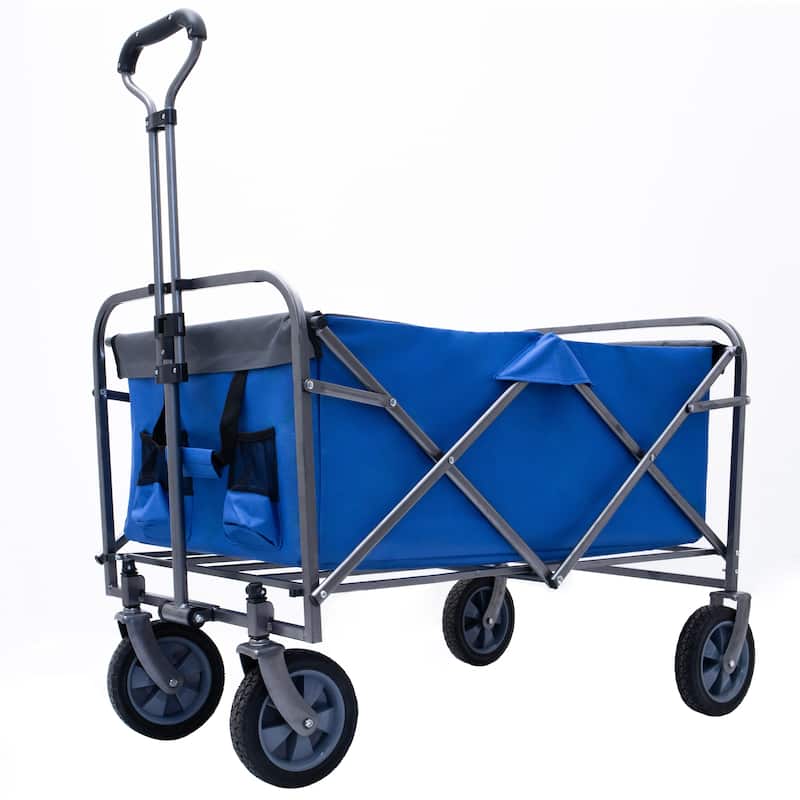 Outdoor Garden Multipurpose Micro Collapsible Beach Trolley Cart Camping Folding Wagon - Blue