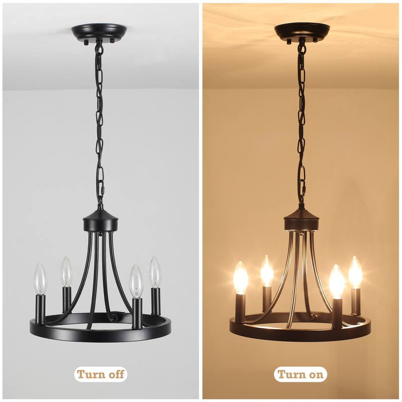 4-Light 12.99 in. Wagon Wheel Chandelier for Living Room Kitchen