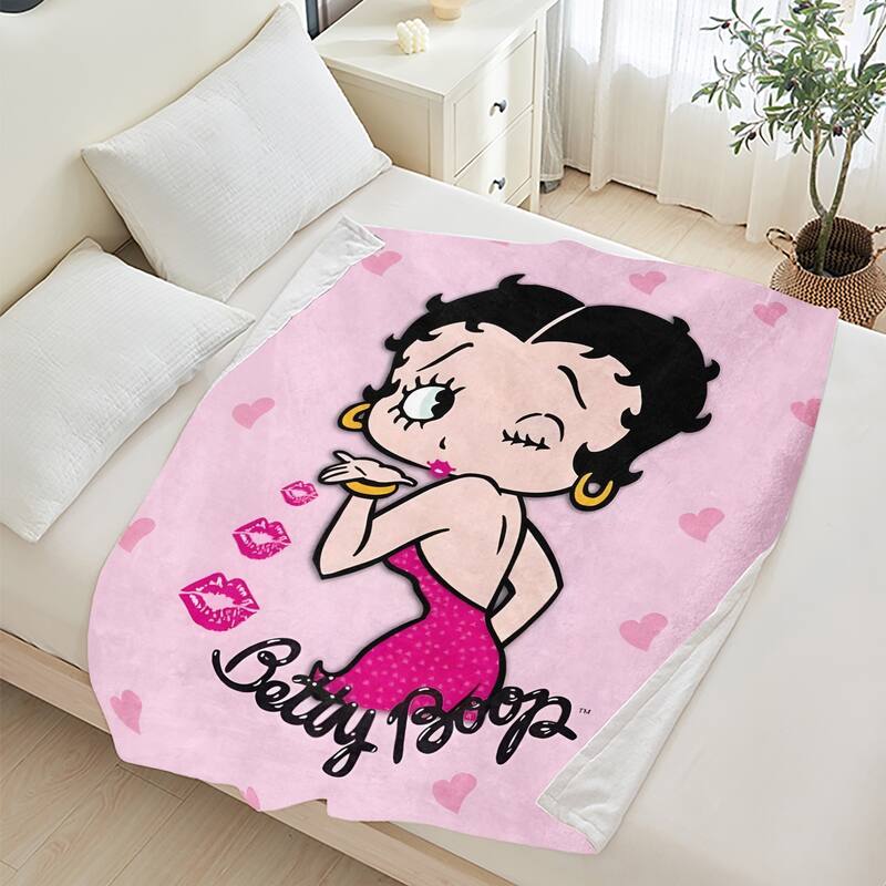 Betty Boop Super Soft Fleece Plush Throw Blanket for Couch Bed Sofa - 60"x80" - Pink Heart Kiss