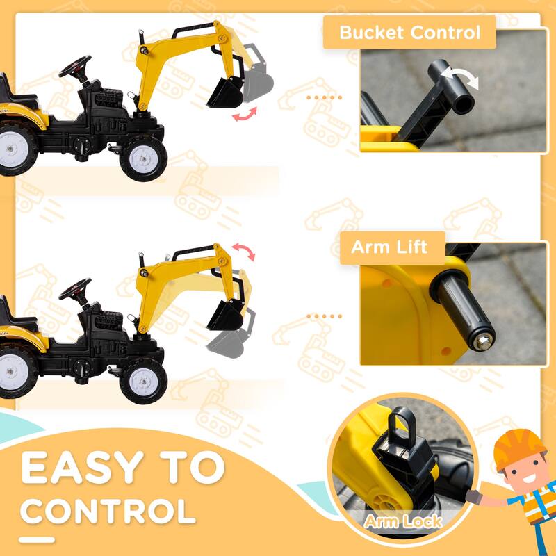 Manual Kids Ride On Digger with Detachable Trailer and Realistic Bucket for Be Used Outdoor Play and Gifts​