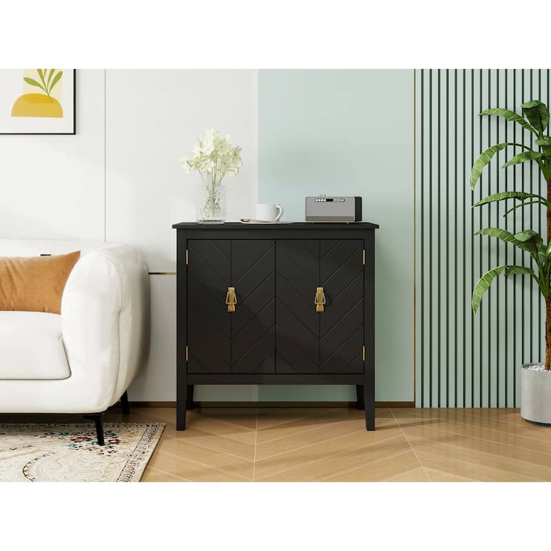 Sideboard Buffet Cabinet, Storage Cabinet with Adjustable Shelves, 2 Door Wood Stripe Accent Cabinet