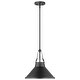preview thumbnail 2 of 6, Zelda 1 Light Pendant Medium Base 60 Watt Black Finish Black Metal Shade Faux Leather Straps