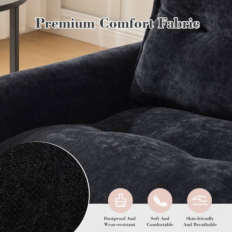 HOMEFUN Chenille Upholstered 360°Degree Swivel Mid Century Modern Arm Chair with Side Pocket for Living Room