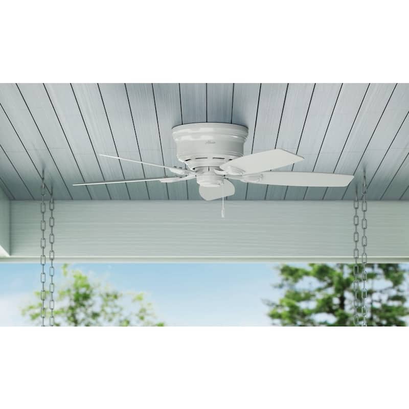 Hunter 48" Sea Wind Outdoor Low Profile Ceiling Fan with Pull Chain, Damp Rated - Fresh White