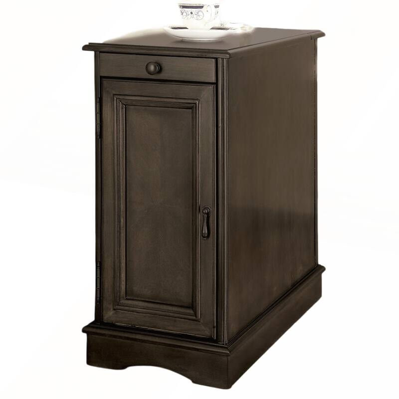 Transitional Side Table with Pull-Out Cup Holder and Built-In USB Outlet