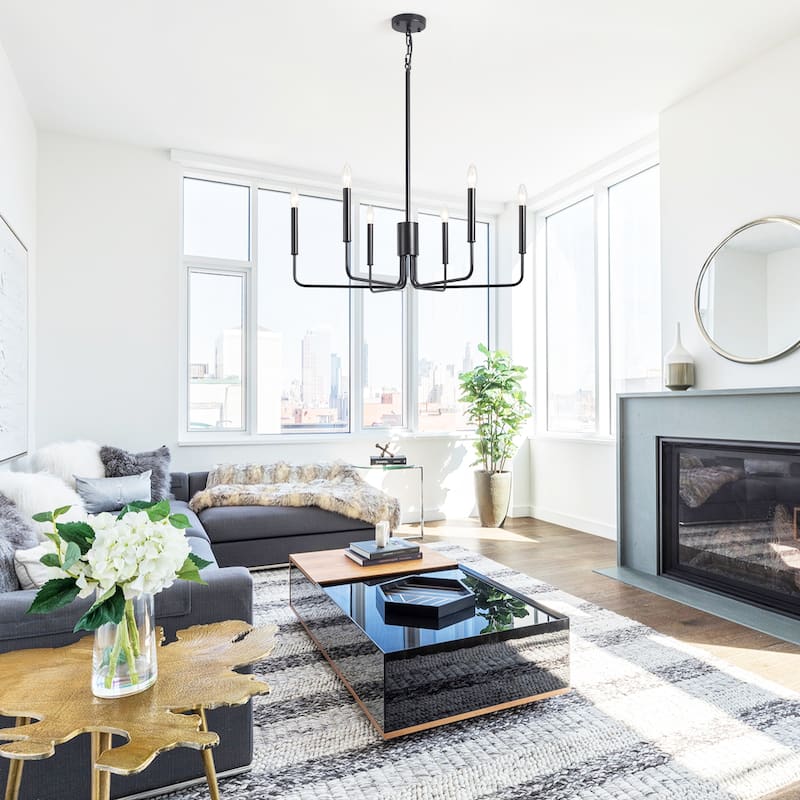 Modern 6-Light Simple Candle Chandelier for Kitchen Island, Living Room, Bedroom, Foyer