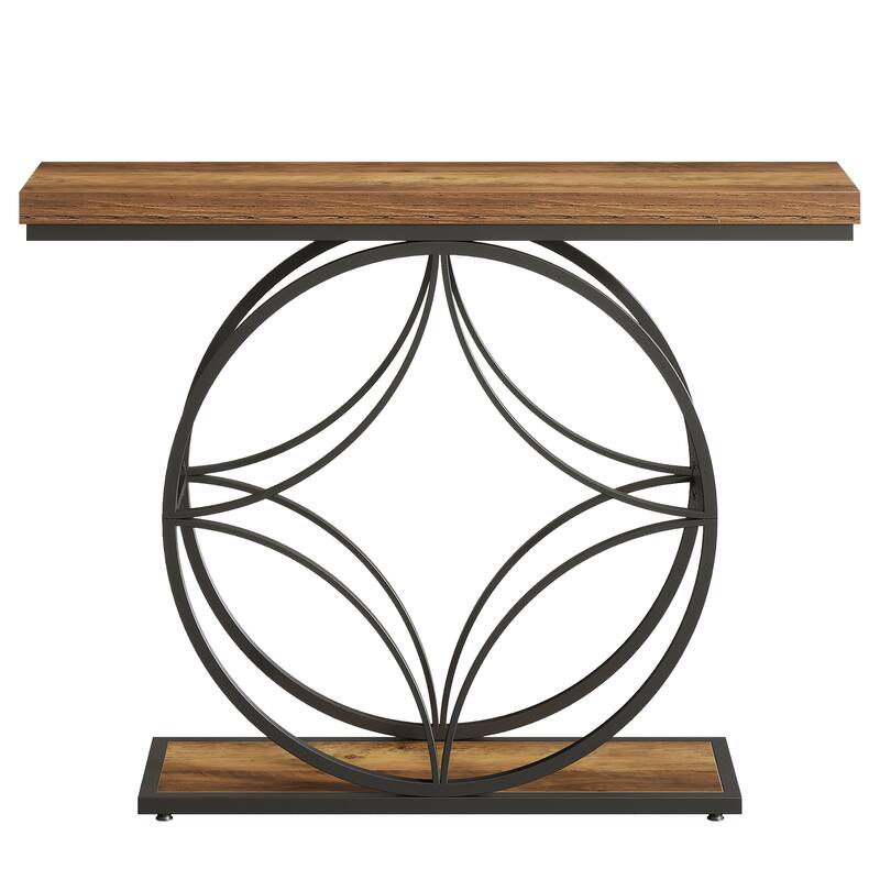 47-Inch Console Table with Storage, Industrial Narrow Accent Entryway Tables with Geometric Metal Frame