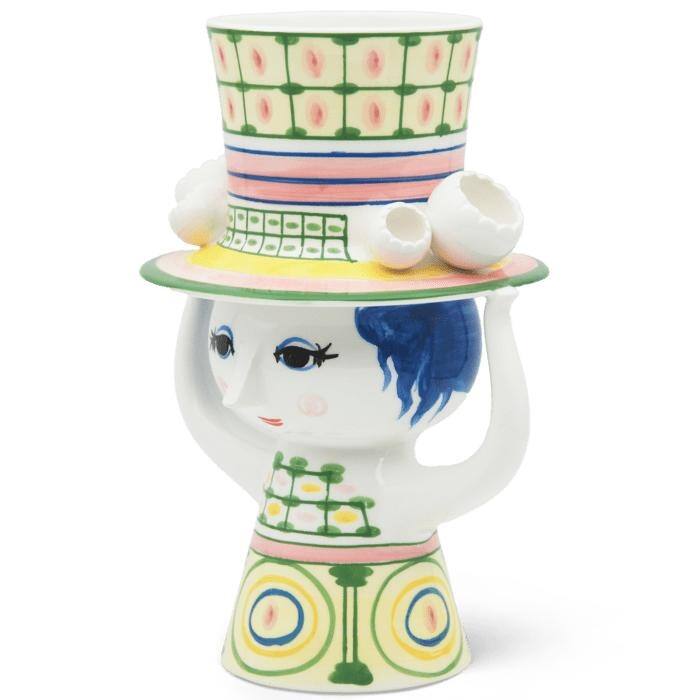 Bjørn Wiinblad Lady with Hat Vase, Green, H: 9.6"