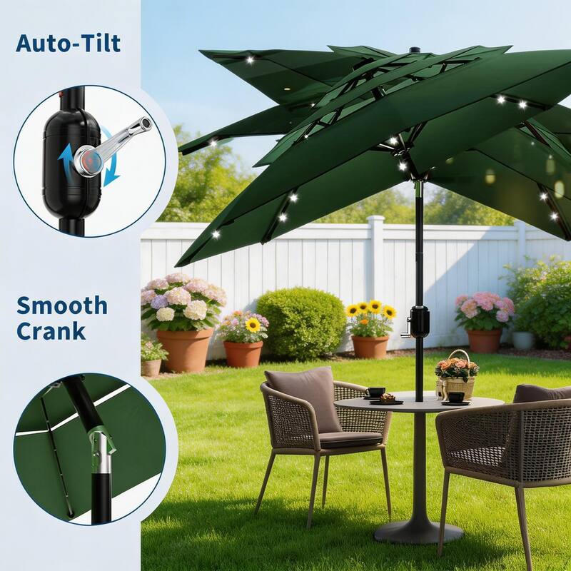 3-Tier Solar Patio Umbrella, with LED Lights and Vents