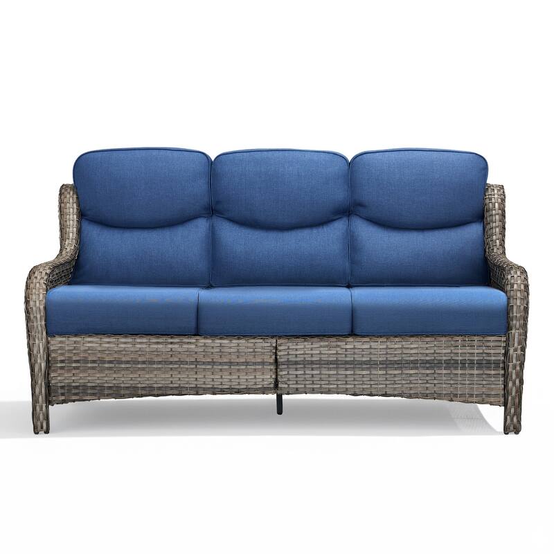 Meyreso Handwoven Wicker Outdoor Patio 3-Seat Sofa with 5-Inch Thick Cushions