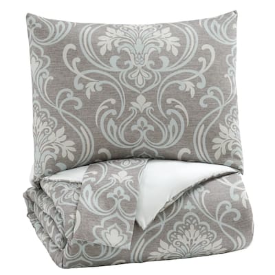 3 Piece Medallion Printed Queen Comforter Set, Beige and White