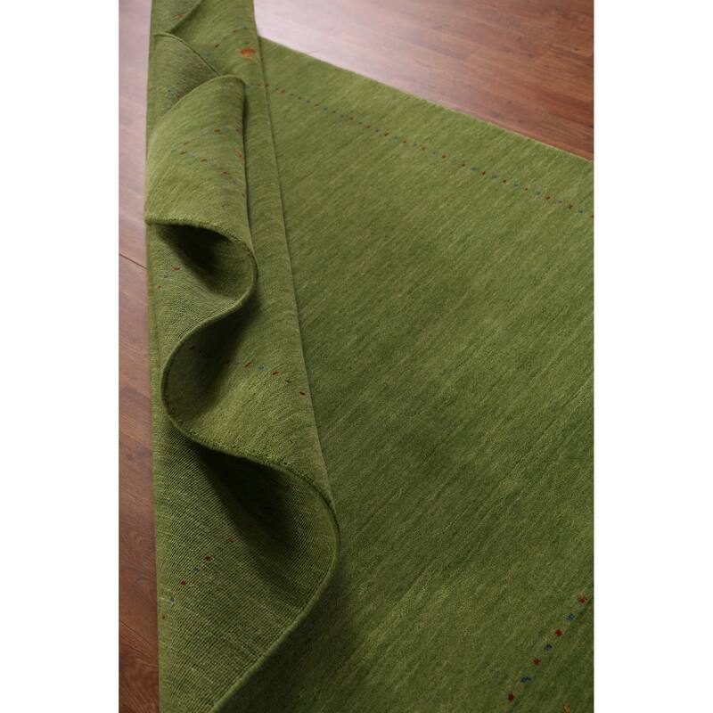 Green Gabbeh Indian Area Rug Handmade Tribal Wool Carpet - 5'2" x 7'7"