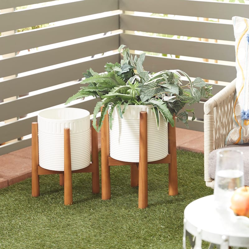 Iron Coastal Planter (Set of 2) - 10 x 10 x 18 - White