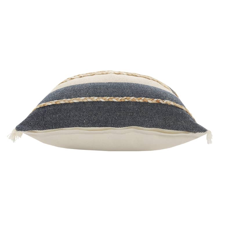 HomeRoots 20" X 20" Denim Blue Tan And Taupe Jute Coastal Zippered Pillow