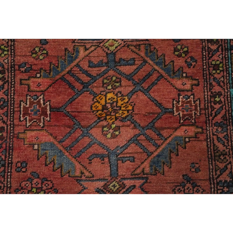 Hand Knotted Oriental 100% Wool Carpet Traditional Geometric Oranges & Rust Heriz Runner Rug - 10' 7'' X 2' 11''