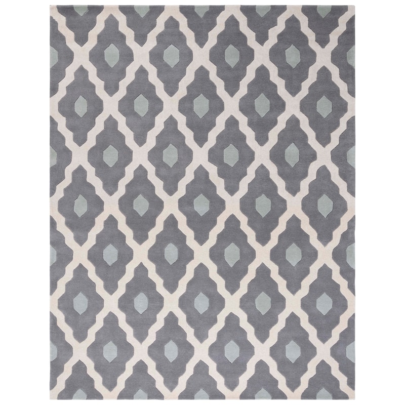 SAFAVIEH Handmade Chatham Sutapa Modern Moroccan Wool Rug - 8'9" x 12' - Ivory/Dark Grey