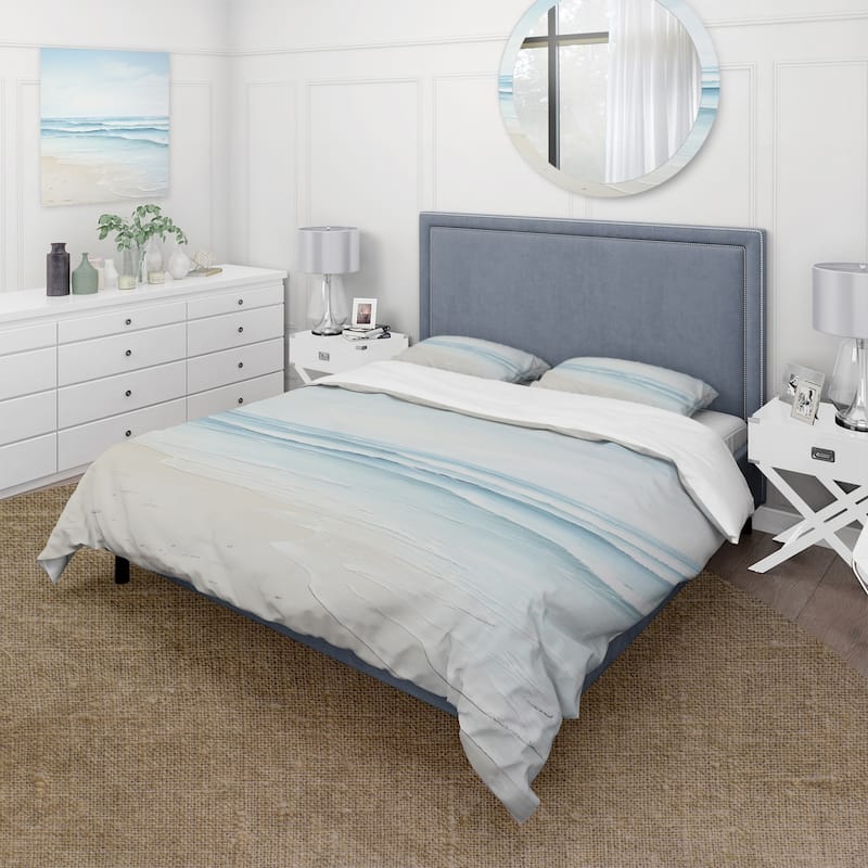 Designart "Beach Photo Tranquil Waters I" Blue Coastal - Bed Cover Set With Shams