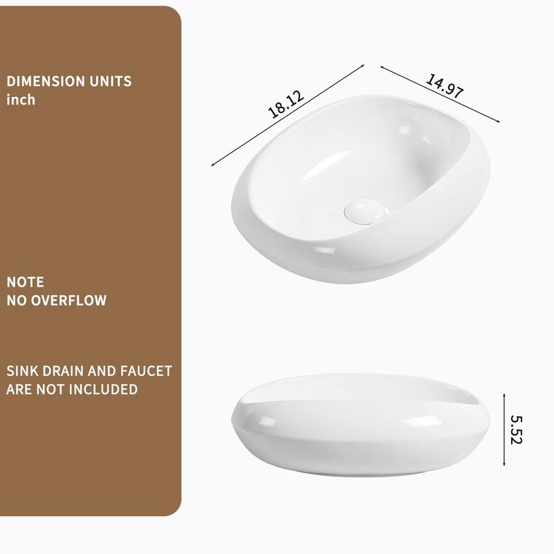 GDFStudio - Arlo Artistry Compact Modern Textured Ceramic Vessel Sink with Bas Relief Surface, No Drain and Faucet Hole