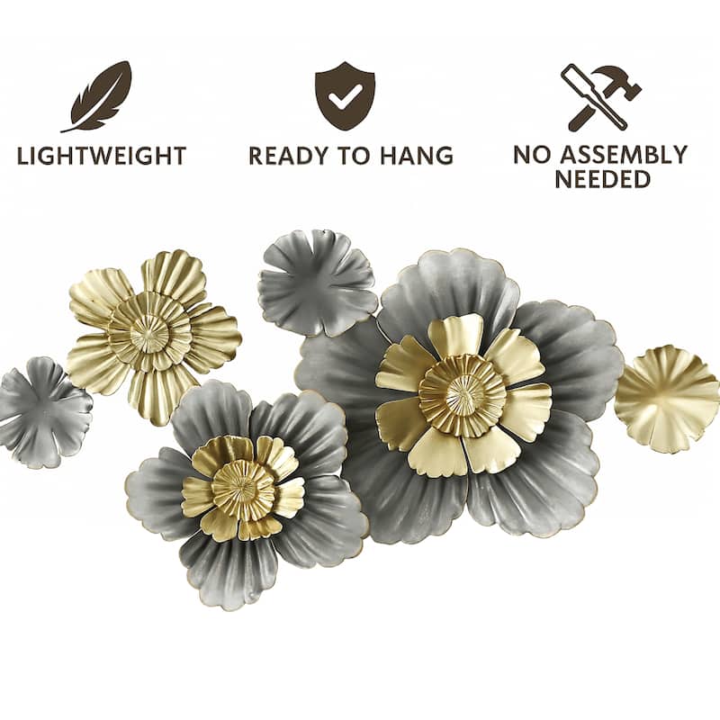 Metal Lotus Flower Wall Decor Landscape Sculpture Art Metallic 35"x19"