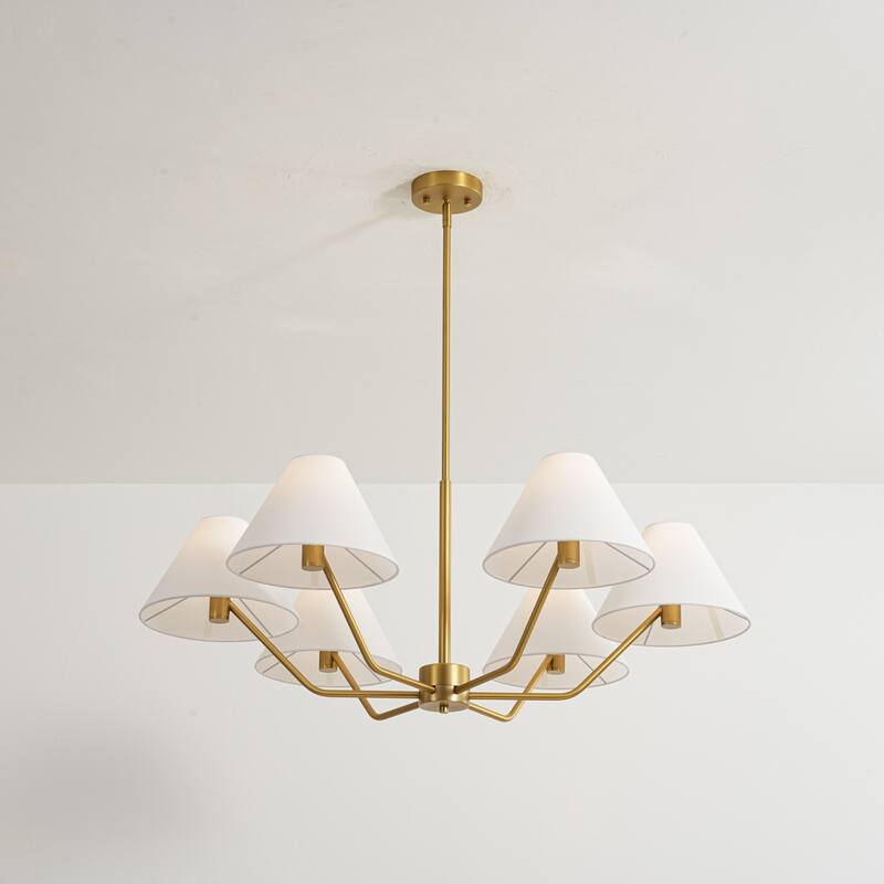 5-Light Transitional Style Brass Fabric Shade Chandelier for Living Room - 6 Light