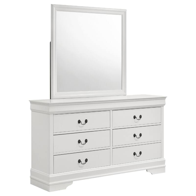 Nim Wide Dresser and Mirror with Molded Trim, 6 Drawers, White Wood