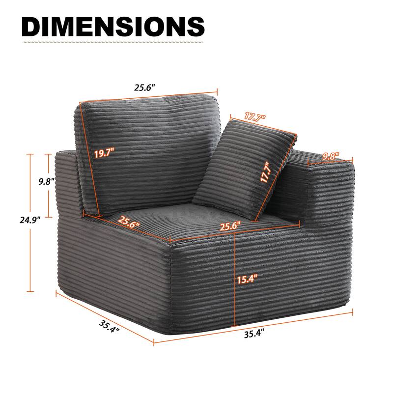 Convertible Corduroy Modular Sectional Sofa No Assembly Required