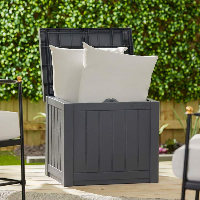 Suncast 22 Gallon Outdoor Patio Small Deck Box with Storage Seat, Stone (2 Pack)