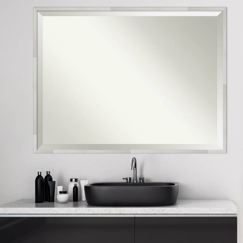 Beveled Wood Bathroom Wall Mirror - Svelte Silver Frame - Svelte Silver