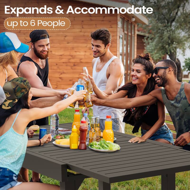 5/7/11 Piece Set Outdoor Dining Set Aluminum Patio Expandable Table with Stackable Chairs